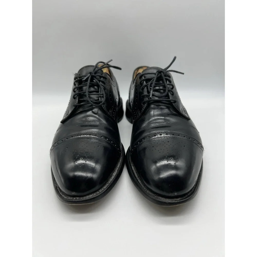 Allen Edmonds Colton Black Leather Medallion Cap Toe Oxfords‎ USA Men's Size 9.5